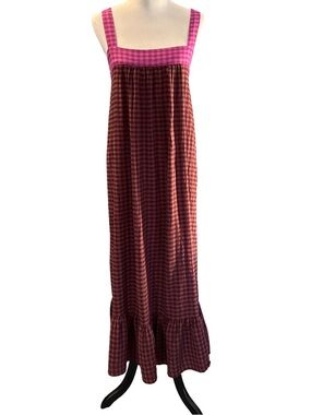 Anthropologie Maive and Brown Gingham Maxi Dress size medium